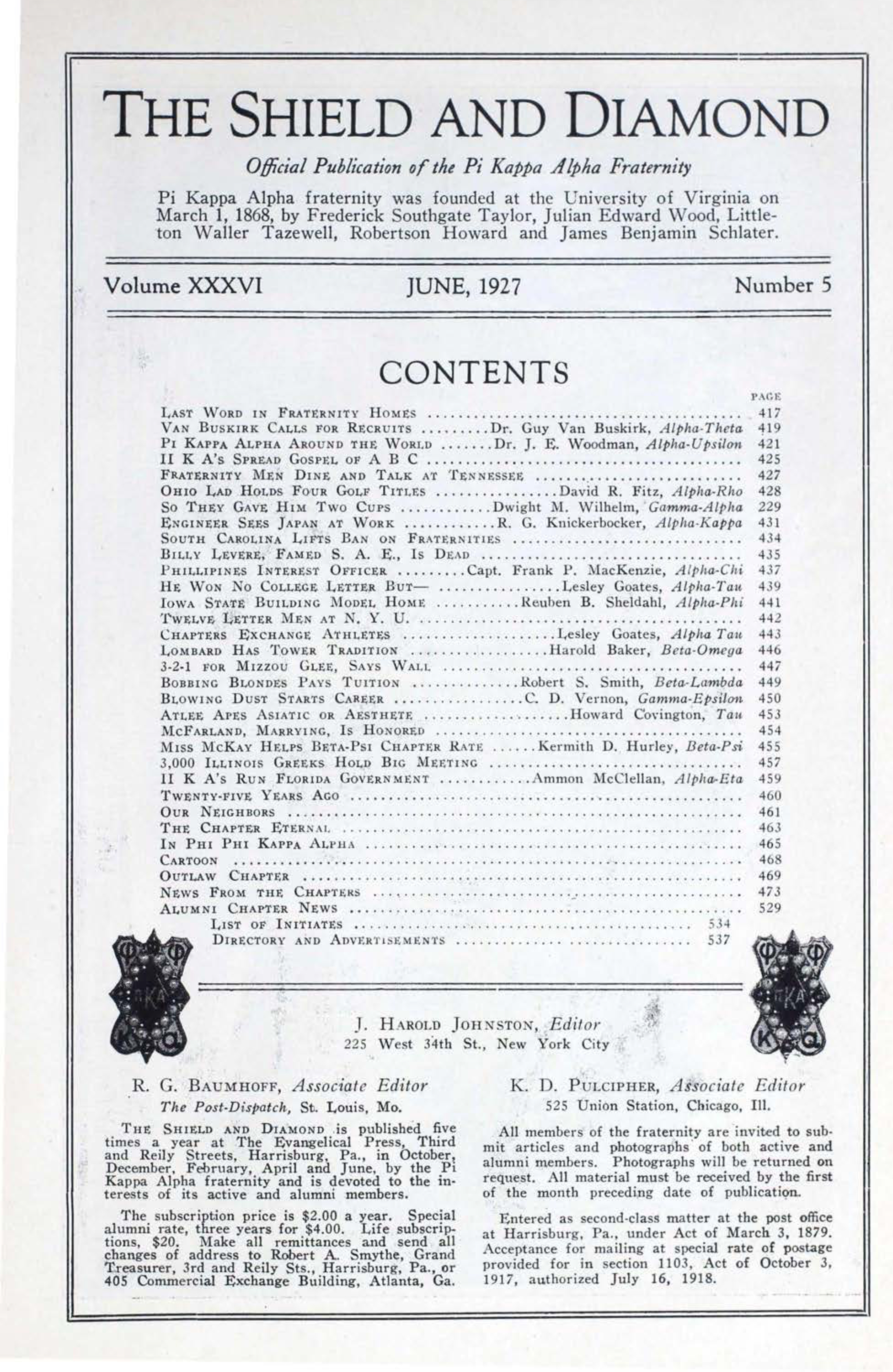 Shield and Diamond, Vol. 36, No. 5, June 1927